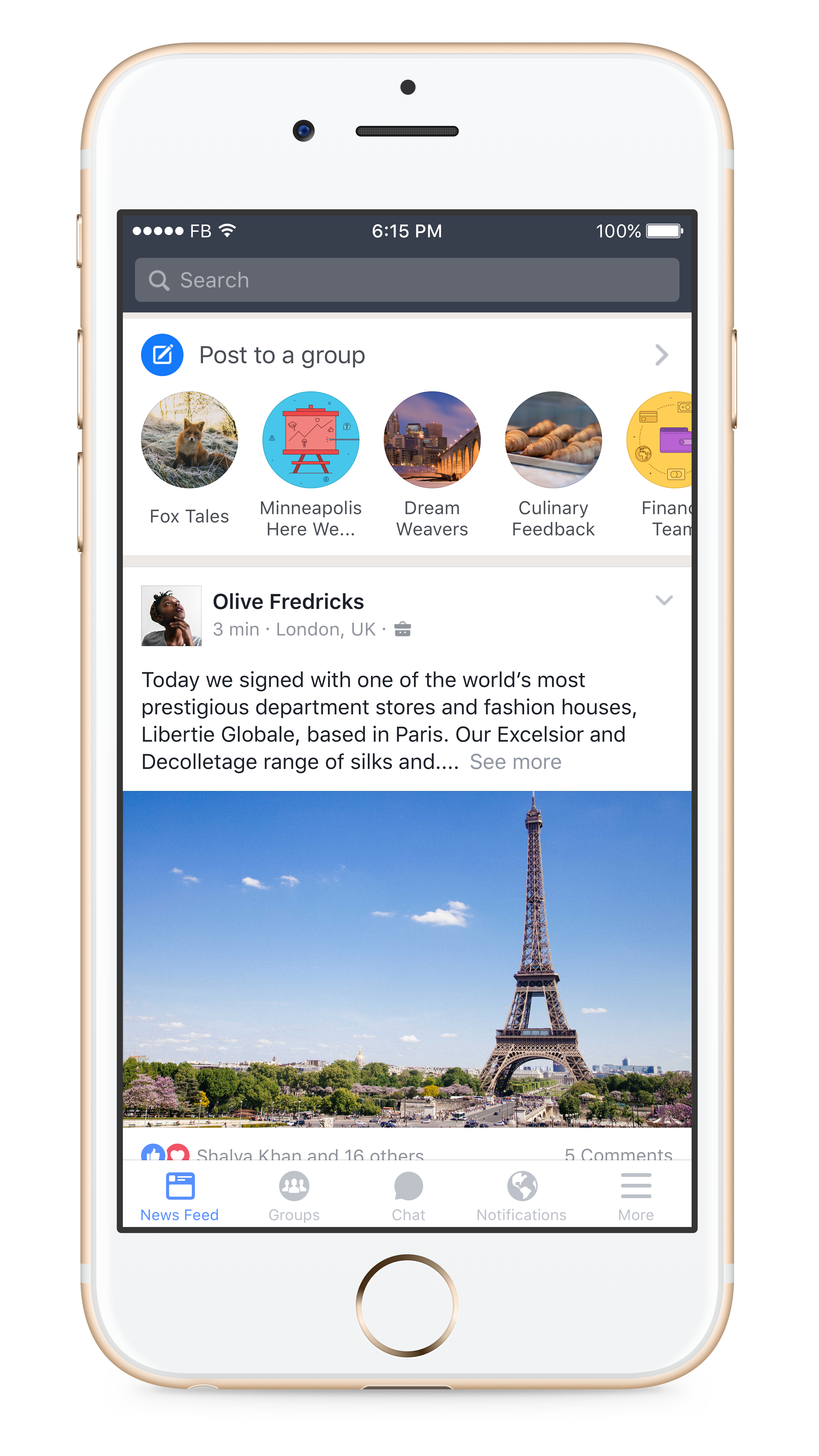 Workplace by Facebook newsfeed