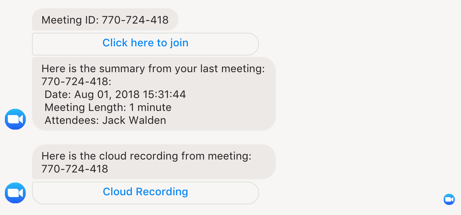 Zoom chatbot on Workplace by Facebook with meeting summary