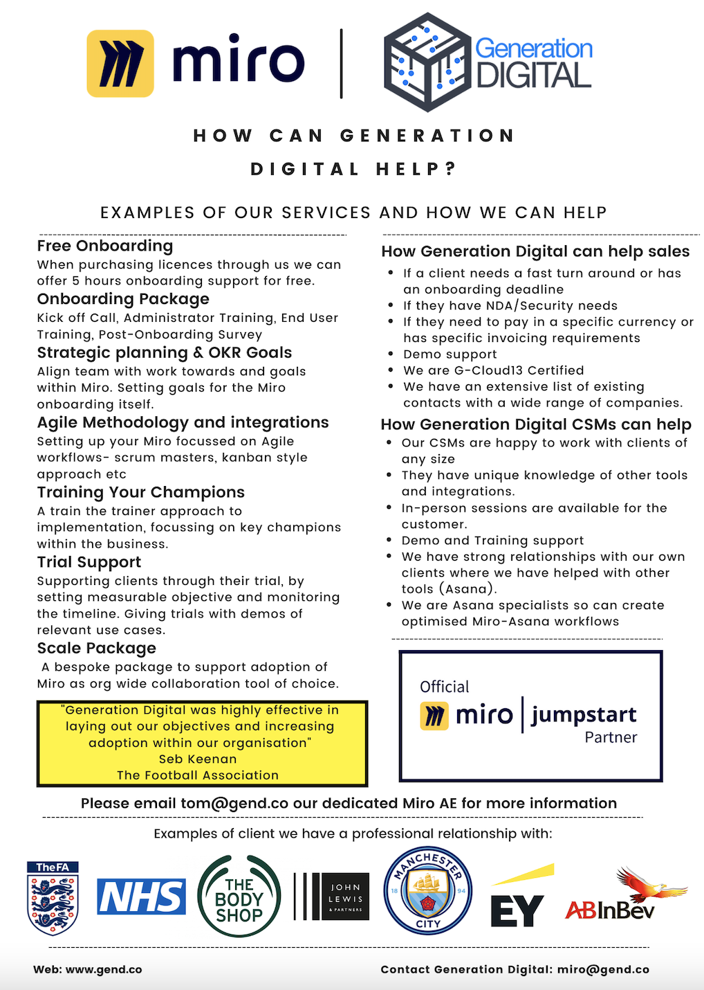 A brochure of what Generation Digital can offer through Miro. 